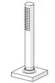 HANSASTILO Handbrause mit langem, schmalem Körper, vertikal montiert, mit einer Seite voller Löcher für Wasserstrahl. Steht auf quadratischer Basis.